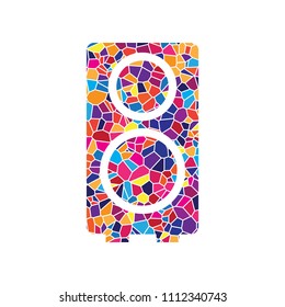 Speaker sign illustration. Vector. Stained glass icon on white background. Colorful polygons. Isolated.
