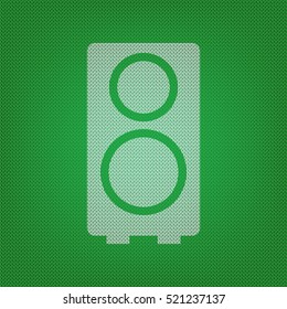 Speaker sign illustration. white icon on the green knitwear or woolen cloth texture.