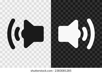 Speaker silhouette icon, vector glyph sign. Sound symbol isolated on dark and light transparent backgrounds. Volume symbol.