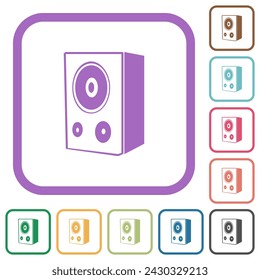 Speaker simple icons in color rounded square frames on white background
