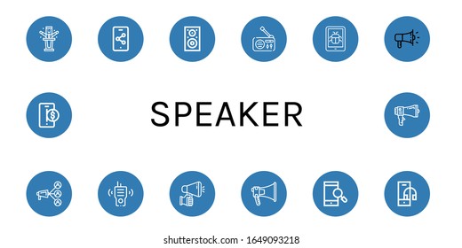 speaker simple icons set. Contains such icons as Politician, Smartphone, Speaker, Radio, Megaphone, Walkie talkie, Headphone, can be used for web, mobile and logo