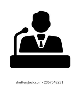 Speaker solid icon, business communication concept, lecturer sign on white background, Orator speaking from tribune icon in glyph style for mobile concept and web design. Vector graphics