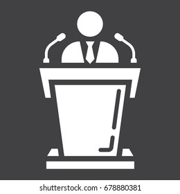 Speaker solid icon, business and tribune, vector graphics, a glyph pattern on a black background, eps 10.