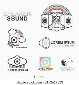 Speaker And Sound With Cloud And Rainbow Logo Set - Vector