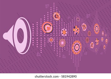 Speaker with sound graphic and music disc as various circle design.