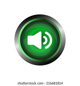 Speaker sound icon button isolated on green glossy background