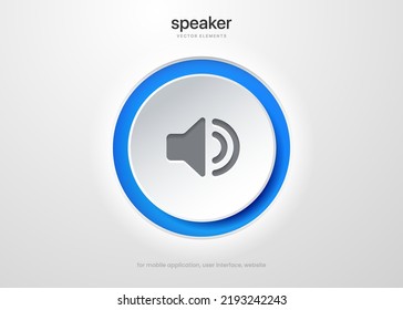 Speaker and sound icon. Computer voice icon. Megaphone and music icon. Sound pictogram. Musical note. Audio sign. UI UX element. Sound button. Audio system, noise with soft UI, push button.