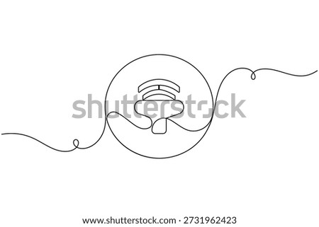 Speaker sound icon inside a circle frame continuous one line drawing on white background minimalist audio volume symbol outline vector illustration