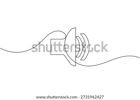 Speaker sound icon inside a circle frame continuous one line drawing on white background minimalist audio volume symbol outline vector illustration