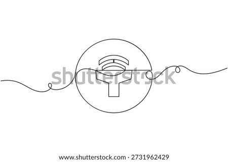 Speaker sound icon inside a circle frame continuous one line drawing on white background minimalist audio volume symbol outline vector illustration