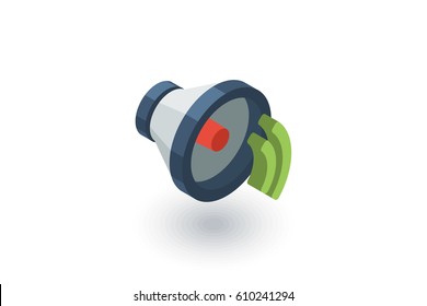 speaker, sound isometric flat icon. 3d vector colorful illustration. Pictogram isolated on white background