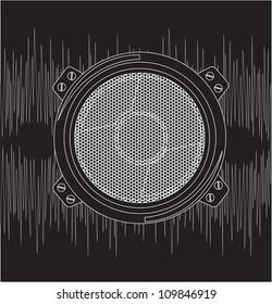 speaker with sound over black background vector