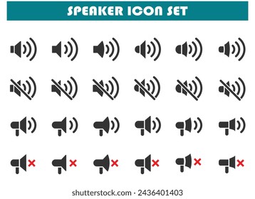 Lautsprecher- und Soundset-Symbol, einfaches Design für grafische Anforderungen, Vektor EPS 10.