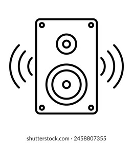 Lautsprecher-Soundsystem-Symbol im modernen Outline-Stil-Design. Vektorillustration isoliert auf weißem Hintergrund.