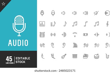 Speaker and sound system line icon Set: music, audiovisual equipment Vector illustration.	
