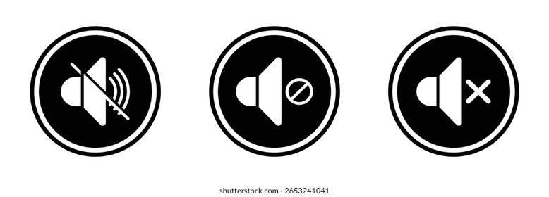 Speaker, sound, volume icon set, low and high level volume speaker icon. Voice, audio, silent, mute icons in flat style for media player app and website