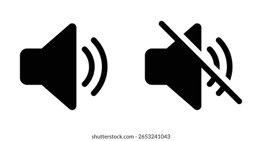 Speaker, sound, volume icon set, low and high level volume speaker icon. Voice, audio, silent, mute icons in flat style for media player app and website