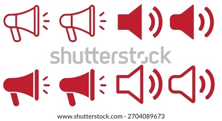 Speaker sound volume icons set. Black audio control symbols. Mute, low, medium, high volume levels. Sound speaker vector on dark background. Speaker status icon pack for UI UX apps