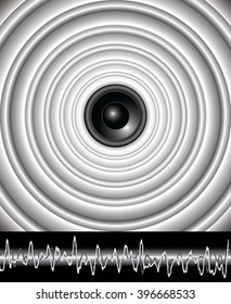 Speaker With Sound Waves is an illustration of a sound pulsating speaker with a sound wave graphic below it.