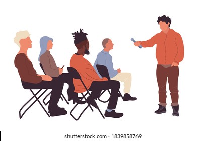 El orador habla al público.Ilustración vectorial
