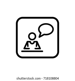 Speaker with speech bubble flat pictogram. Business people outline vector icon.