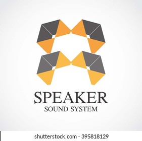 Speaker square of sound system abstract vector and logo design or template voice business icon of company identity symbol concept