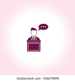 Speaker stands behind the podium Vector Icon.