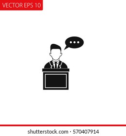 Speaker stands behind the podium Vector Icon.