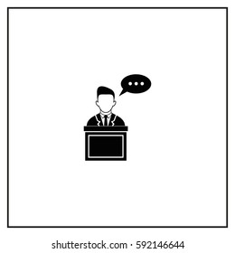 Speaker stands behind the podium Vector Icon.