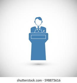 Speaker stands behind the podium, vector best flat icon, EPS