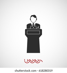 Speaker stands behind the podium, vector best flat icon, EPS