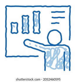 Speaker with Statistic sketch icon vector. Hand drawn blue doodle line art Speaker with Statistic sign. isolated symbol illustration
