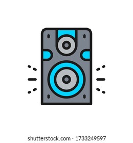 Speaker, subwoofer, audio equipment flat color line icon.