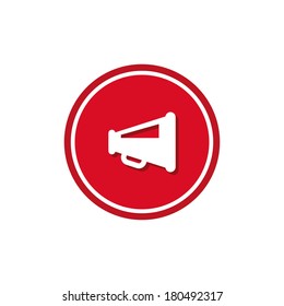 speaker symbol, circle, red background
