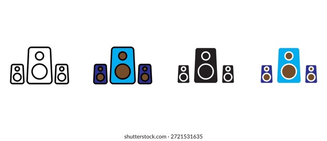 Symbol des Lautsprechersystems setzt Vektor auf weißem Hintergrund. Audio, Soundsystem, Musik, Technologie. Vektorgrafik.