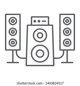 Speaker system thin line icon, audio and loudspeaker, music system sign, vector graphics, a linear pattern on a white background, eps 10.