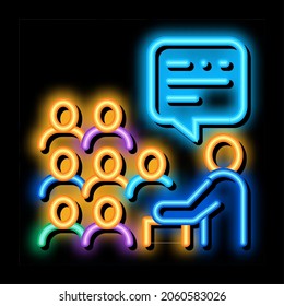 speaker talk from tribune neon light sign vector. Glowing bright icon speaker talk from tribune sign. transparent symbol illustration