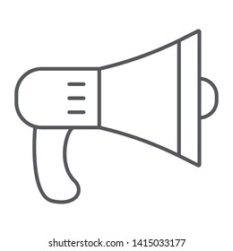 Speaker thin line icon, loud and announcement, megaphone sign, vector graphics, a linear pattern on a white background, eps 10.