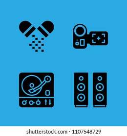speaker, turntable, camcorder and pills icons vector in sample icon set for web and graphic design