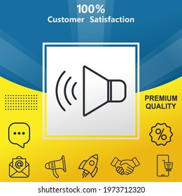 Speaker vector glyph color icon. With yellow and blue background option