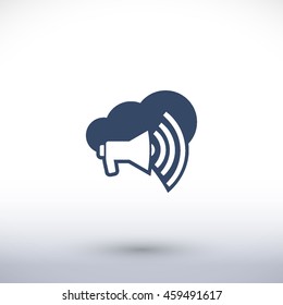 Speaker vector icon. Cloud pictogram. Graphic symbol for web design, logo. Isolated sign on a white background.