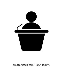 Speaker vector icon flat design. Orator speaking from tribune illustration. Public speaking clipart