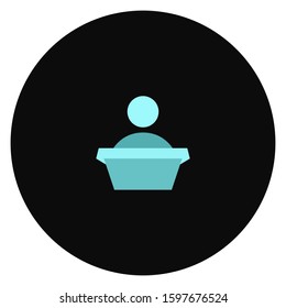 Speaker vector icon isolated on white background. Orator speaking from tribune illustration. Public speaking clipart. Simple flat narrator pictogram.