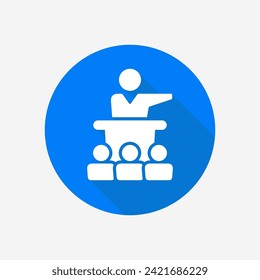 Speaker vector icon. Orator speaking from tribune for audience icon. 