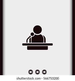 Speaker Vector Icon. Orator Speaking From Tribune Illustration. Simple Flat Politician Pictogram.