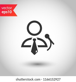 Speaker vector icon. Podium speech sign. Conference presentation speech icon. Tribune orator speech sign. Audience spokesman symbol. EPS 10 flat symbol.