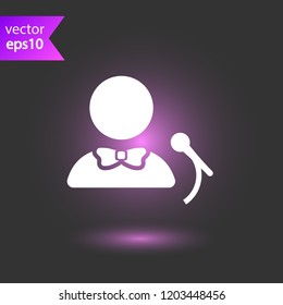 Speaker vector icon. Podium speech sign. Conference presentation speech icon. Tribune orator speech sign. Audience spokesman symbol. EPS 10 flat symbol.
