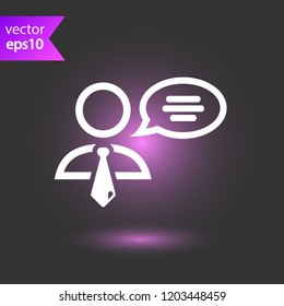 Speaker vector icon. Podium speech sign. Conference presentation speech icon. Tribune orator speech sign. Audience spokesman symbol. EPS 10 flat symbol.