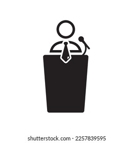 Icono vector del altavoz. Señal de habla de podio. Icono de discurso de presentación de conferencia. Signo de discurso del orador del tercer intérprete. Símbolo del portavoz del público. Pictograma político EPS 10.