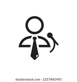 Speaker vector icon. Podium speech sign. Conference presentation speech icon. Tribune orator speech sign. Audience spokesman symbol. EPS 10 flat symbol.